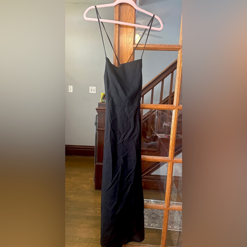 Black linen lace-up-back midi dress